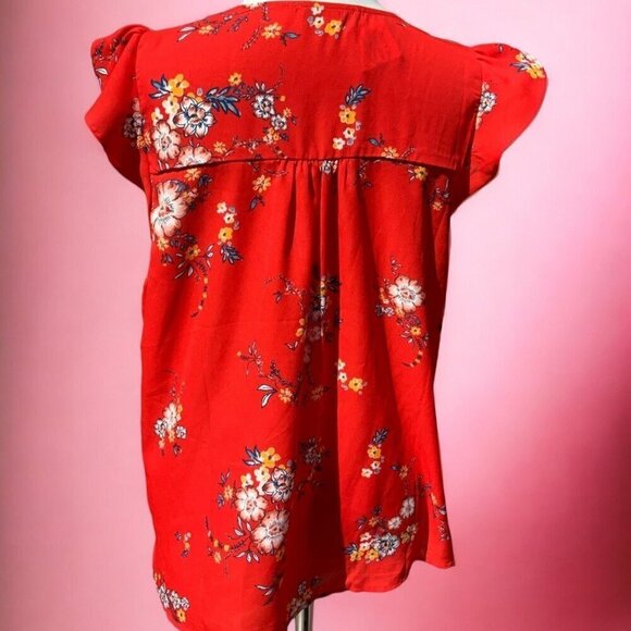 Crescent & Willough red vneck short cap sleeve lightweight floral blouse NEW XL - Picture 6 of 7